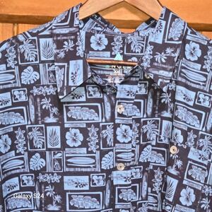 ANGLR Mens 2X Performance Fishing Shirt Blue Tropical Surfboard NWT Short Sleeve